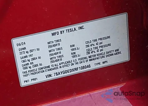 2024 Tesla Model Y Long Range Dual Motor All-Wheel Drive/Rwd from USA, damaged, VIN 7SAYGDEDXRF108046